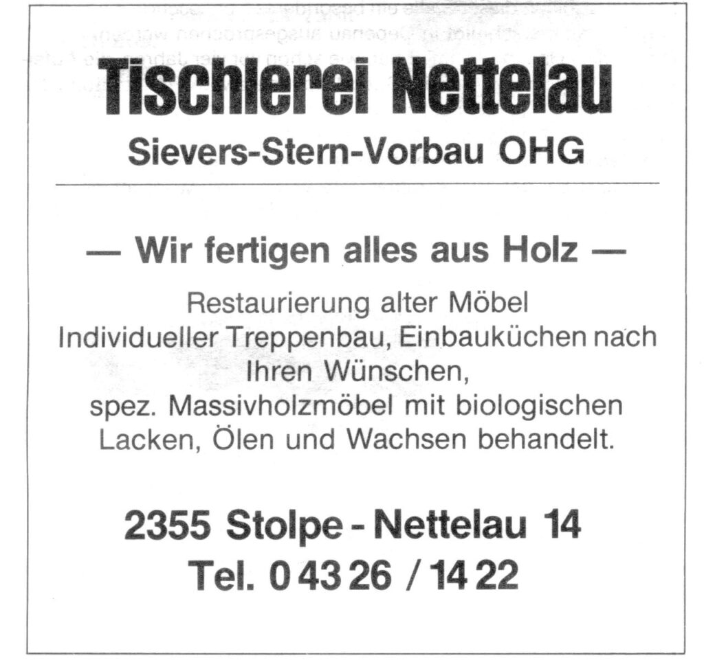 Tischlerei Nettelau Anzeige 1984